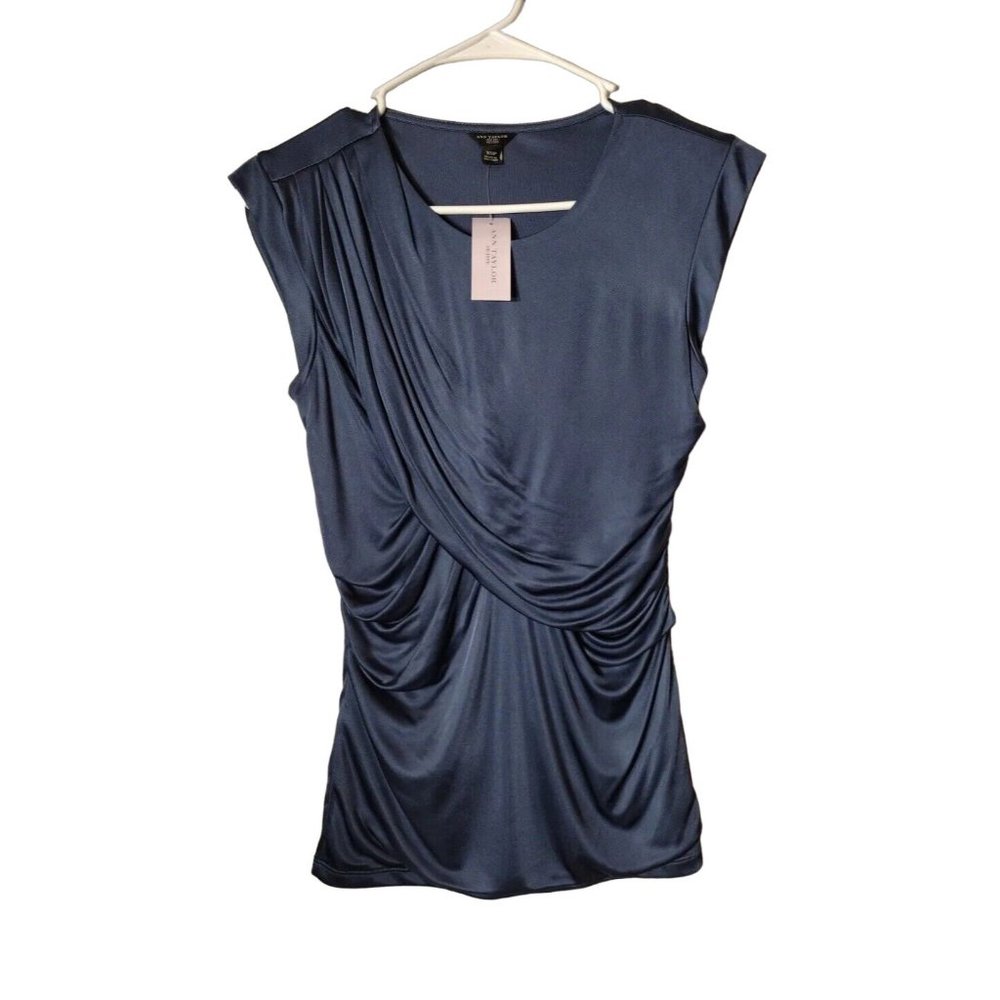 Ann Taylor Top Womens XS Petite Blue Sleeveless Office Professional Cocktails